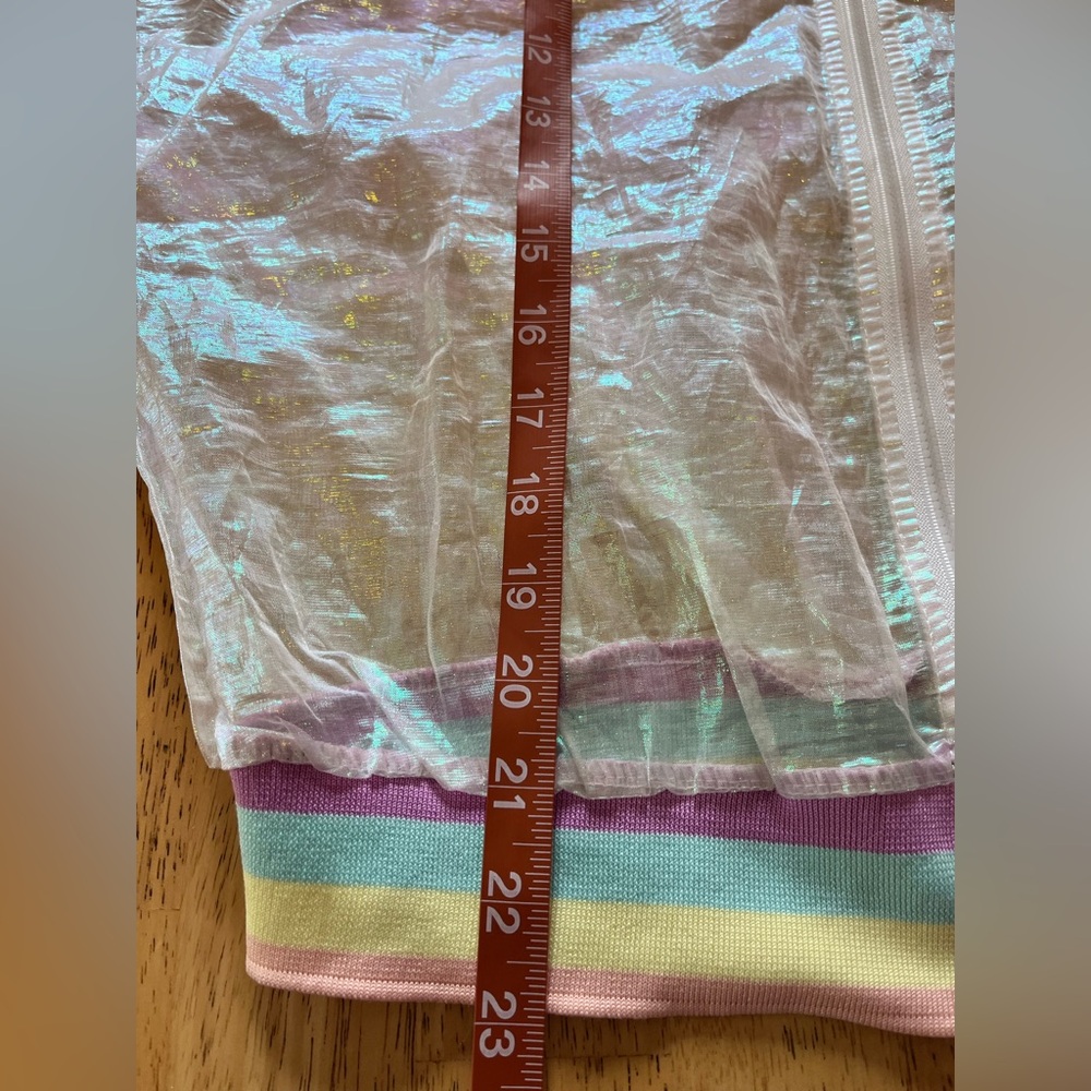 Miss J Kids Bomber Jacket, Iridescent, Rainbow, See-Through Zip Up Medium - Picture 5 of 6